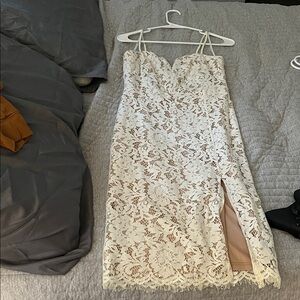 Elegant Lace Overlay White Dress